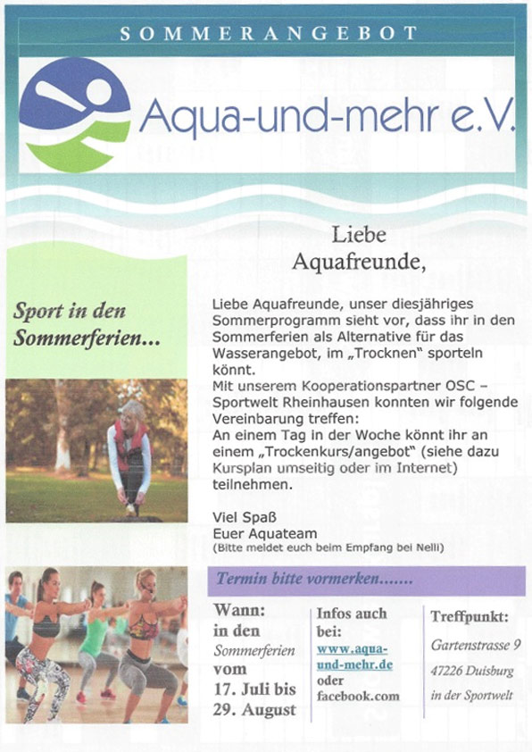Aqua und mehr Sommerangebot 2017
