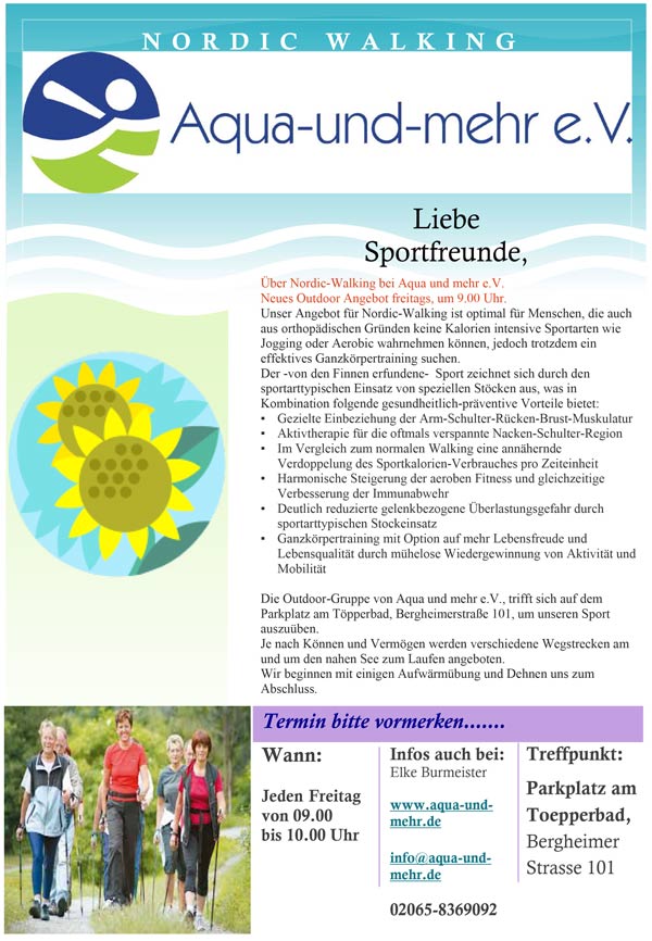 Nordic Walking 2018 bei Aqua und mehr e.V. Duisburg