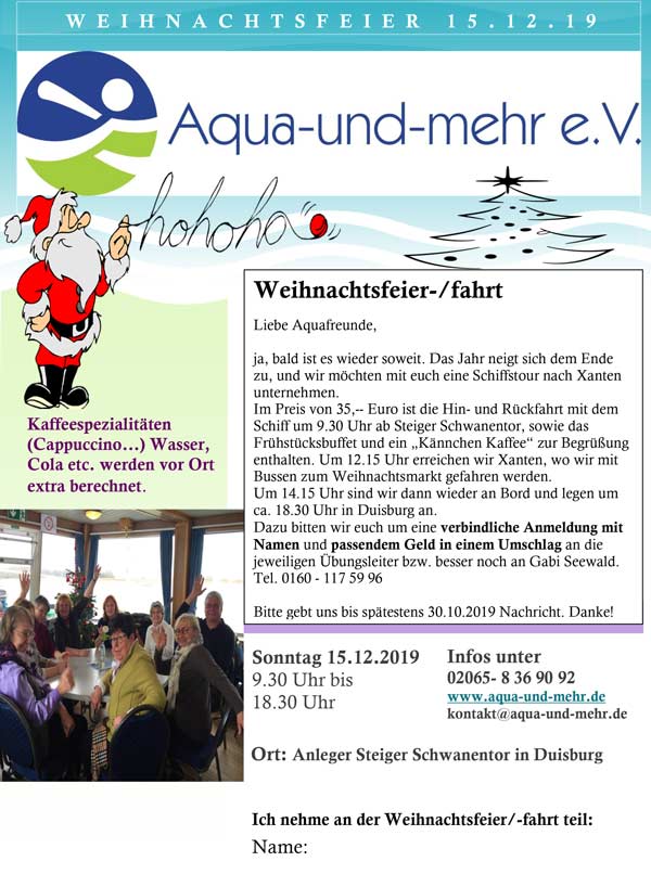 Aqua und mehr e.V. - Flyer Weihnachtsfeier 2018